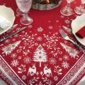 Webbed square table mat "Vallée" red and ecru