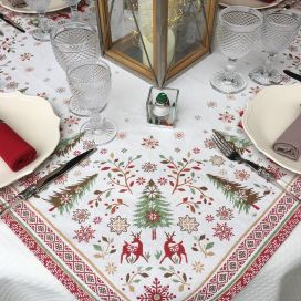 Webbed square table mat "Vallée" red and green