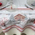 Nappe de fêtes rectangulaire en coton "Savoie" grise et rouge