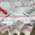 Rectangular christmas tablecloth in cotton "Savoie" grey and red