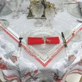 Nappe de fêtes rectangulaire en coton enduit "Savoie" grise et rouge
