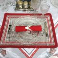 Nappe de fêtes rectangulaire en coton enduit "Savoie" grise et rouge