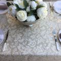 Round coated cotton tablecloth "Versailles" naturel and beige