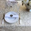 Round coated cotton tablecloth "Versailles" naturel and beige