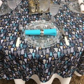 Coated cotton tablecloth "Féerie" bue, Tissus Toselli, made in Nice