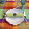 Coated round Jacquard tablecloth "Maussane" multi-colored