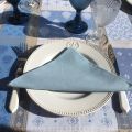 Round coated Jacquard tablecloth "Valescure" blue and beige