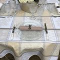 Round coated Jacquard tablecloth "Valbonne" ecru and beige