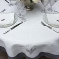 Rectangular linen and polyester tablecloth "Elégance" white and grey linen bordure