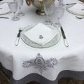 Rectangular linen and polyester tablecloth "Elégance" white and grey linen bordure