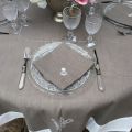 Round linen and polyester tablecloth "Elégance" taupe and white  linen bordure