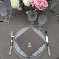 Rectangular linen and polyester tablecloth "Elégance" taupe and white  linen bordure