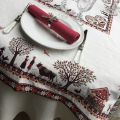 Square Jacquard tablecloth "Plagne" off white and chocolate , Tissus Toselli