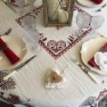 Square Jacquard tablecloth "Plagne" off white and chocolate , Tissus Toselli
