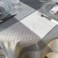 Rectangular coated Jacquard tablecloth "Gigondas" grey from Sud Etoffe