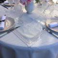 Square polyester tablemat "Embrodery flowers" white and  dentelle bordure