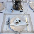Linen and polyester  table mat "Coeurs brodés" linen and white bordure