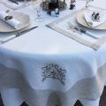 Set de table lin et polyester "Coeurs brodés" lin bordure blanche