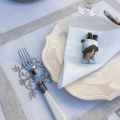 Linen and polyester  table mat "Coeurs brodés" linen and white bordure
