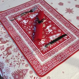 Provence Jacquard placemat,"Vallée" red and ecru from Tissus Toselli in Nice