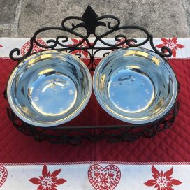 Double metal cat's or dog's dinner bowl "La Royale"
