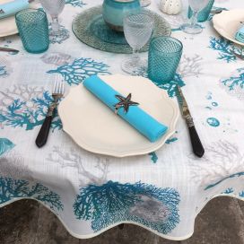 Nappe ronde en polyester enduit "Corail" bleue
