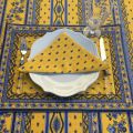 Nappe provençale rectangulaire en coton enduit "Avignon" jaune et bleue Marat d'Avignon