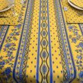 Nappe provençale rectangulaire en coton enduit "Avignon" jaune et bleue Marat d'Avignon