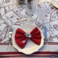 Square Jacquard tablecloth "Bordeaux"ecru and red by Tissus Toselli