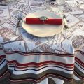Square Jacquard tablecloth "Bordeaux"ecru and red by Tissus Toselli