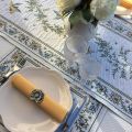 Jacquard table runner "Moustiers" ecru and green Tissus Tosseli