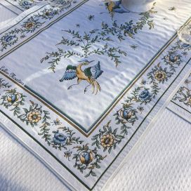 Jacquard table runner "Moustiers" ecru and green Tissus Tosseli