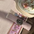 Jacquard square table mats, pink powder, bordure "Faïence" pink