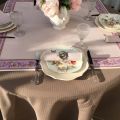 Jacquard square table mats, pink powder, bordure "Faïence" pink