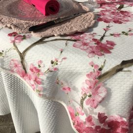 Square organza tablecloth, cherry  blossom "Cherry tree" pink