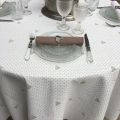 Round Jacquard tablecloth "Abeillons" off-white and beige